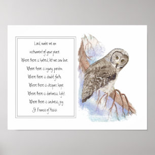 St. Francis van Assisi Prayer met Owl Bird Poster