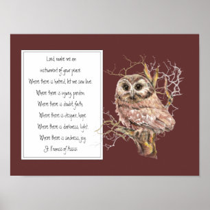 St. Francis van Assisi Prayer met Wise Owl Bird Poster