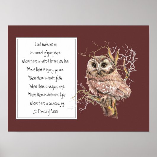 St. Francis van Assisi Prayer met Wise Owl Bird Poster (Voorkant)