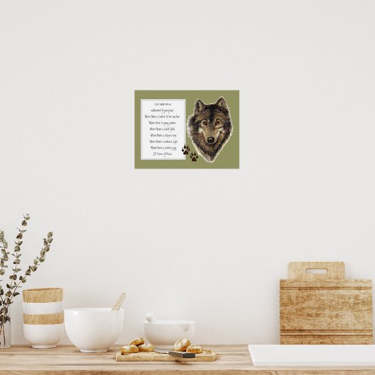 St. Francis van Assisi Prayer met Wolf & Tracks Poster (Keuken)
