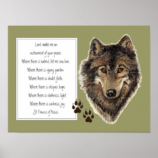 St. Francis van Assisi Prayer met Wolf & Tracks Poster (Voorkant)
