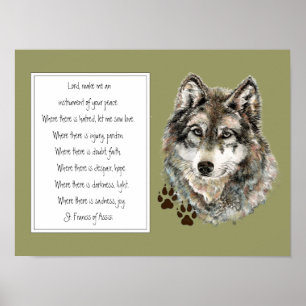 St. Francis van Assisi Prayer met Wolf Tracks Poster