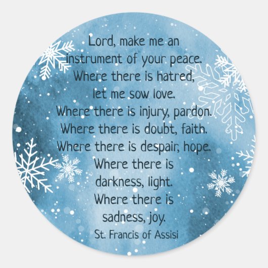St. Francis van Assisi Prayer Sneeuwvlok Winter Ronde Sticker (Voorkant)