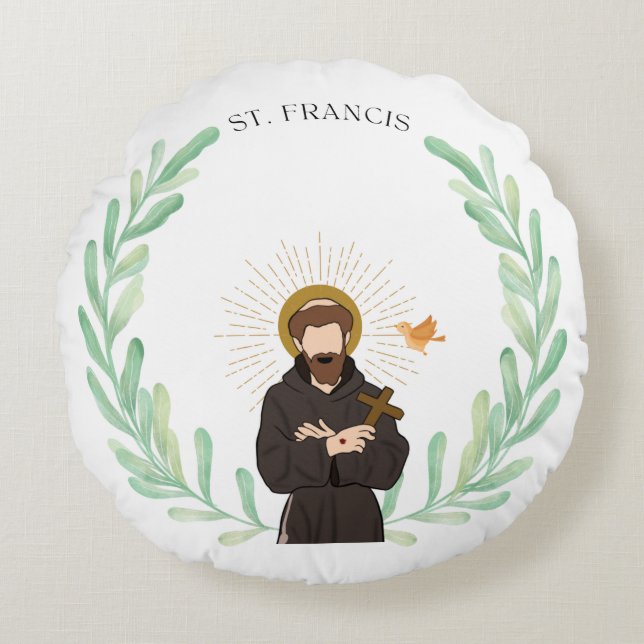 St. Francis van de Ronde van Assisi Rond Kussen (Voorkant)