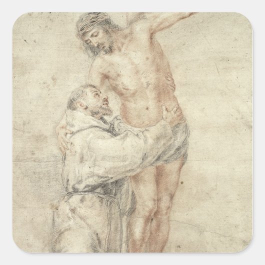 St. Francis verwerpt de wereld en Embracing Vierkante Sticker (Voorkant)