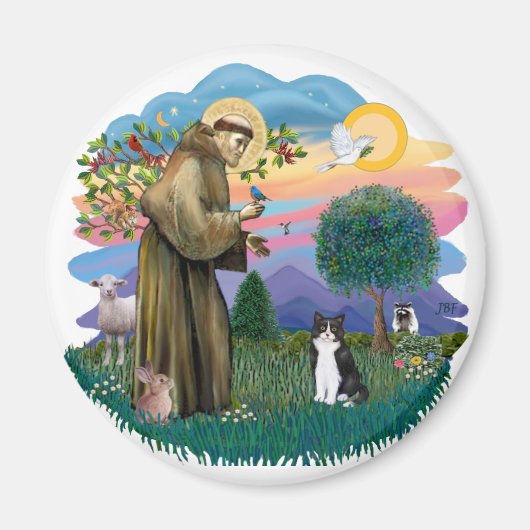 St. Franciscus (ff) - Zwart-witte kat Magneet (Voorkant)