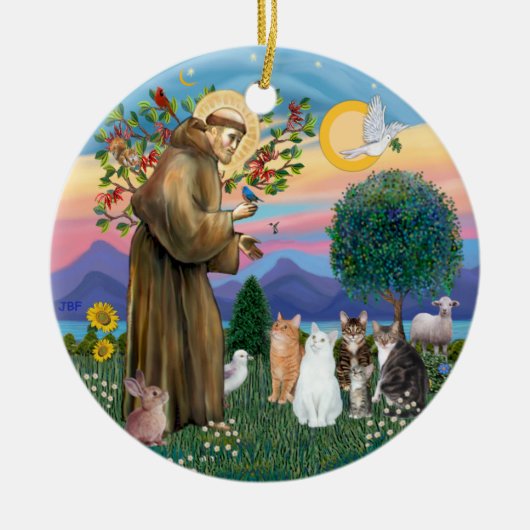 St Franciscus - Vijf Katten (AmSH) Keramisch Ornament (Voorkant)