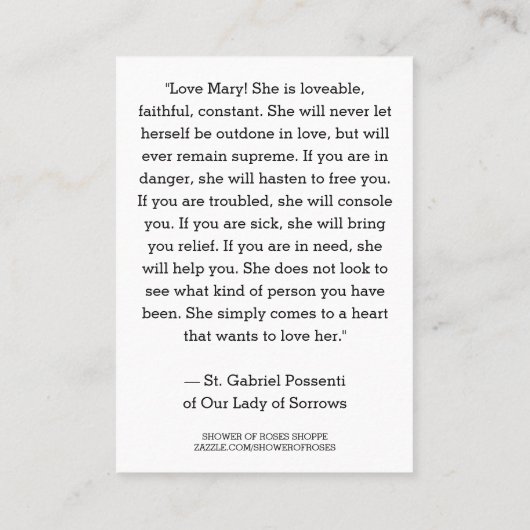 St. Gabriel Possenti Katholieke religieuze heilige Plaatskaartje (Achterkant)