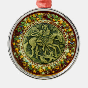 ST.GEORGE, BRONZE MEDALLION FLORAL CROWN METALEN ORNAMENT