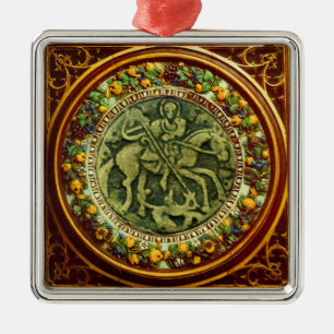 ST.GEORGE, BRONZE MEDALLION FLORAL CROWN METALEN ORNAMENT