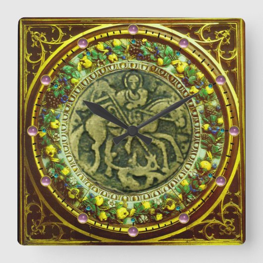 ST.GEORGE, BRONZE MEDALLION FLORAL CROWN VIERKANTE KLOK (Voorkant)