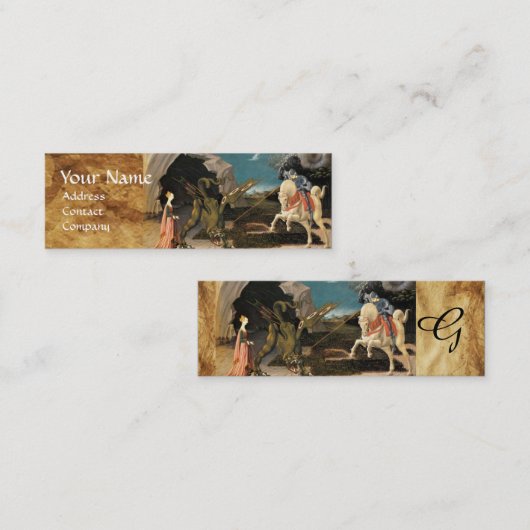 ST. GEORGE, DRAGON EN PRINCESS PARCHMENT MONOGRAM MINI VISITEKAARTJE (Voorkant / Achterkant)