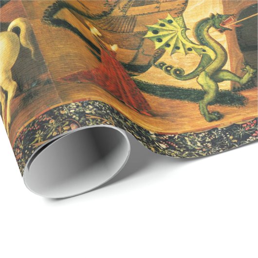 ST. GEORGE, DRAGON EN PRINCIPE Geel groen Cadeaupapier (Rol Hoek)