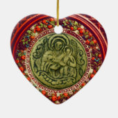 ST.GEORGE, DRAGON/MADONNA EN CHILD FLORAL HEART KERAMISCH ORNAMENT (Achterkant)