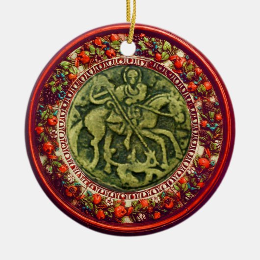ST.GEORGE, DRAGON/MADONNA EN KINDERSTROOM KERAMISCH ORNAMENT (Voorkant)