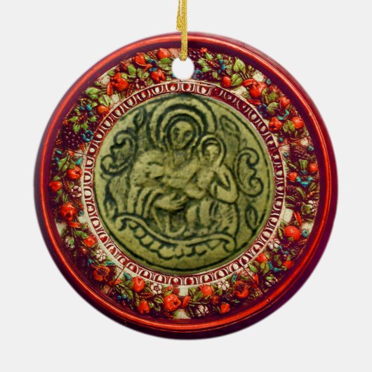 ST.GEORGE, DRAGON/MADONNA EN KINDERSTROOM KERAMISCH ORNAMENT (Achterkant)