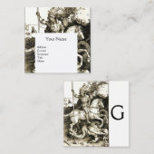 ST. GEORGE EN DRAGON MONOGRAM, zwart wit Vierkante Visitekaartje (Voorkant / Achterkant)