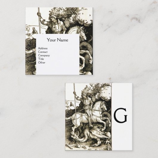 ST. GEORGE EN DRAGON MONOGRAM, zwart wit Vierkante Visitekaartje (Voorkant / Achterkant)