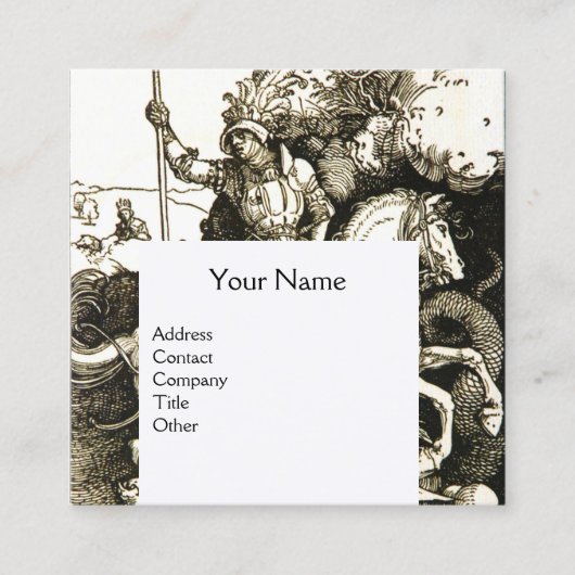 ST. GEORGE EN DRAGON MONOGRAM, zwart wit Vierkante Visitekaartje (Voorkant)