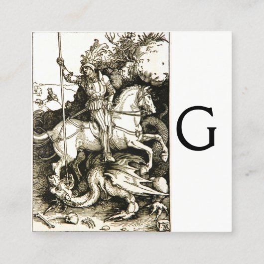ST. GEORGE EN DRAGON MONOGRAM, zwart wit Vierkante Visitekaartje (Achterkant)