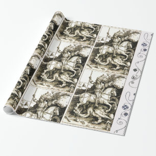 ST. GEORGE EN DRAGON, zwart wit Cadeaupapier