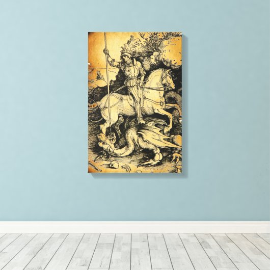 ST. GEORGE EN DRAGON, zwart wit Canvas Afdruk (Insitu (Houten vloer))