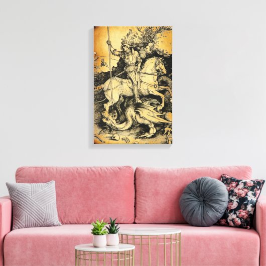 ST. GEORGE EN DRAGON, zwart wit Canvas Afdruk (Insitu (Woonkamer))