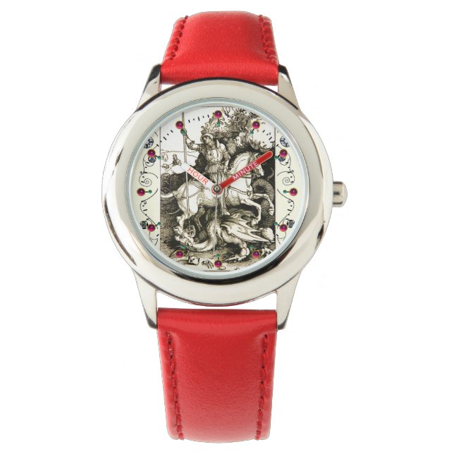ST. GEORGE EN DRAGON, zwart wit Horloge (Voorkant)