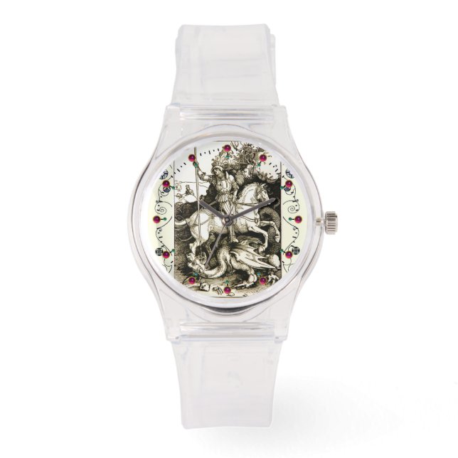 ST. GEORGE EN DRAGON, zwart wit Horloge (Voorkant)