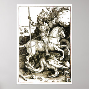 ST. GEORGE EN DRAGON, zwart wit Poster