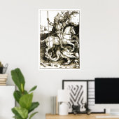 ST. GEORGE EN DRAGON, zwart wit Poster (Thuiskantoor)