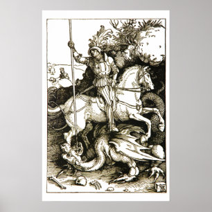 ST. GEORGE EN DRAGON, zwart wit Poster