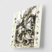 ST. GEORGE EN DRAGON, zwart wit Vierkante Klok (Hoek)