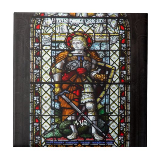 St. George gekleurd glas raam - Monogram Tegeltje (Voorkant)