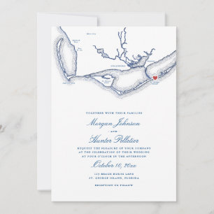 St. George Island FL Kaart Elegante Navy Blue Wedd