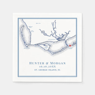 St. George Island FL Kaart Elegante Navy Blue Wedd Servet