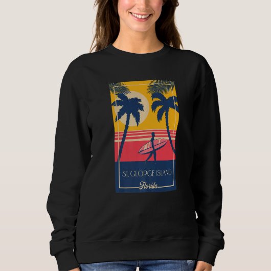 St George Island Florida Retro Surfer Beach Sunset Trui (Voorkant)