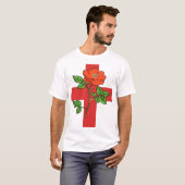 St George-kruis gestileerd en rode roos T-shirt (Voorkant volledig)