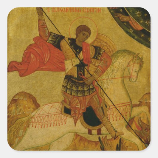 St. George slaapt de draak Vierkante Sticker (Voorkant)