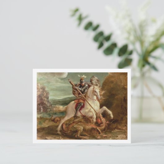 St. George slaying the dragon (olie op het paneel) Briefkaart (Staand voorkant)