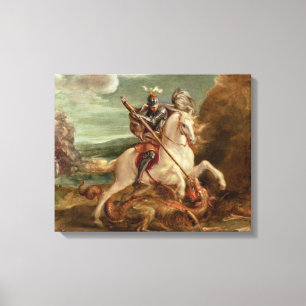 St. George slaying the dragon (olie op het paneel) Canvas Afdruk