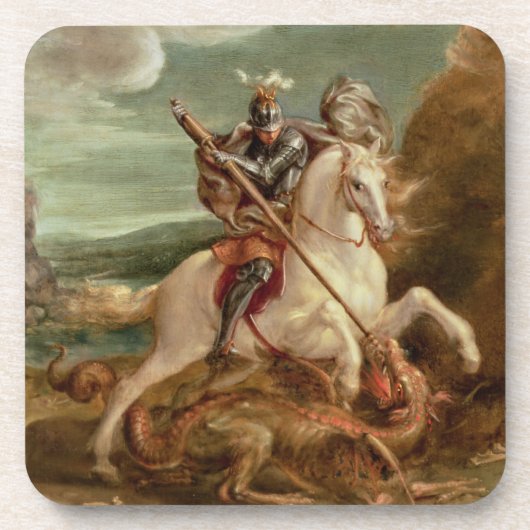 St. George slaying the dragon (olie op het paneel) Drankjes Onderzetter (Voorkant)