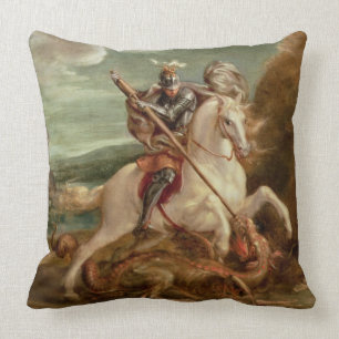 St. George slaying the dragon (olie op het paneel) Kussen