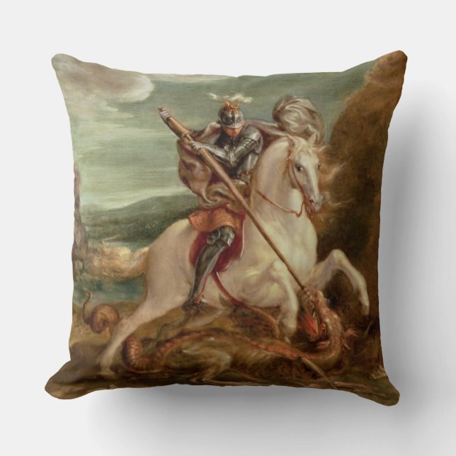 St. George slaying the dragon (olie op het paneel) Kussen (Voorkant)