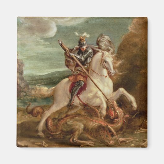 St. George slaying the dragon (olie op het paneel) Magneet (Voorkant)