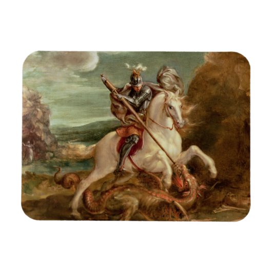 St. George slaying the dragon (olie op het paneel) Magneet (Horizontaal)