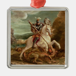 St. George slaying the dragon (olie op het paneel) Metalen Ornament