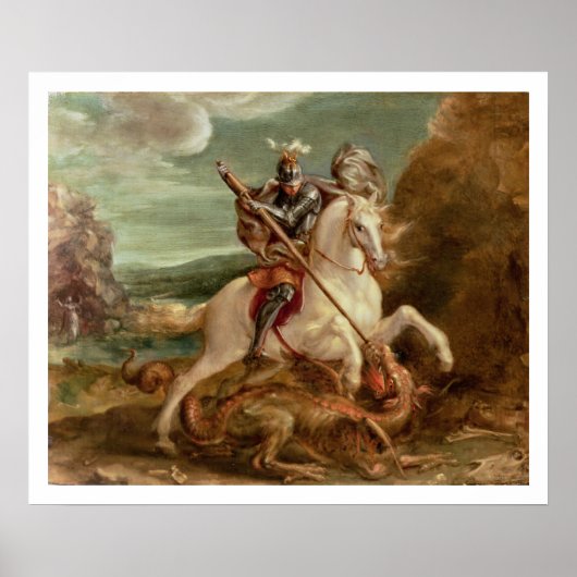 St. George slaying the dragon (olie op het paneel) Poster (Voorkant)