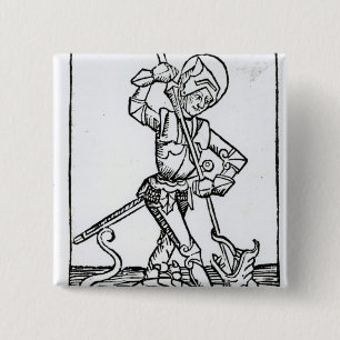 St. George, van het "Liber Chronicarum" Vierkante Button 5,1 Cm