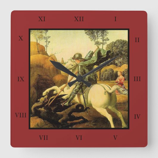 St. George van Raphael "en de Draak" (circa 1505) Vierkante Klok (Voorkant)